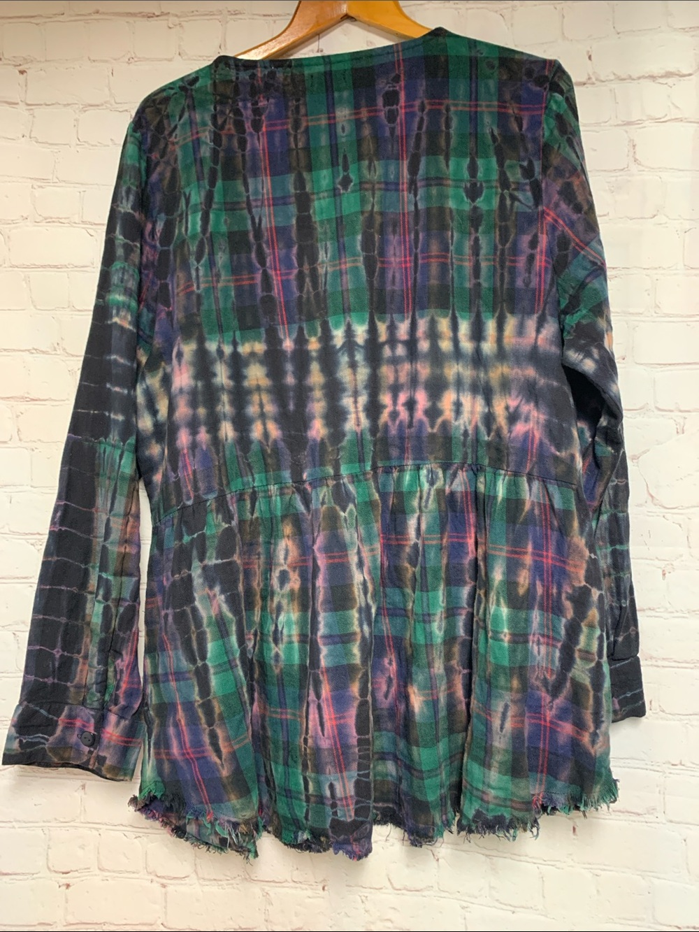 Anthropologie Tulip Boho Tie Dye Plaid Top Size XL - Picture 6 of 7